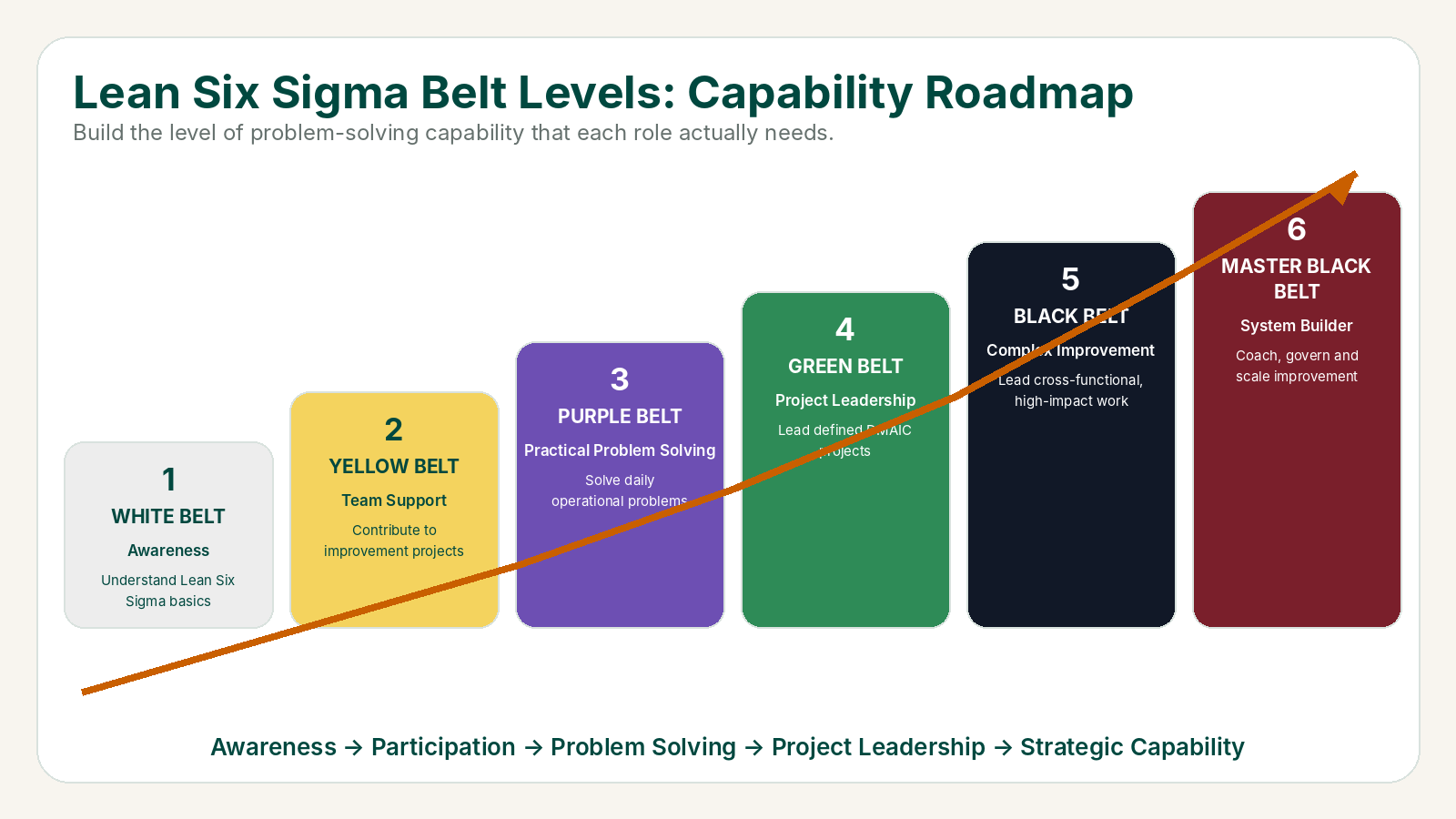 Lean Six Sigma Belt Levels Capability Roadmap Lean Six Sigma belt levels from awareness to transformation